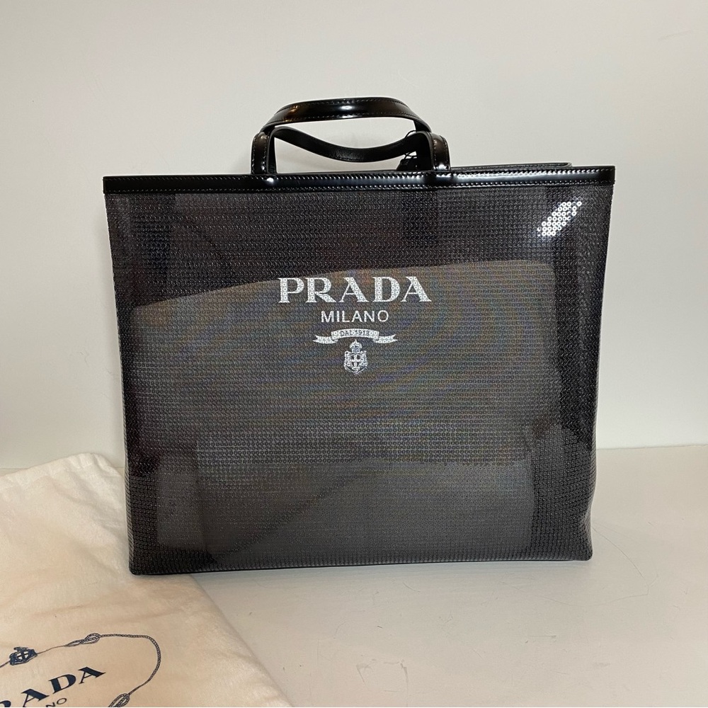 Prada Sequinned Logo Print Mesh Tote Bag NWT - Picture 7 of 14